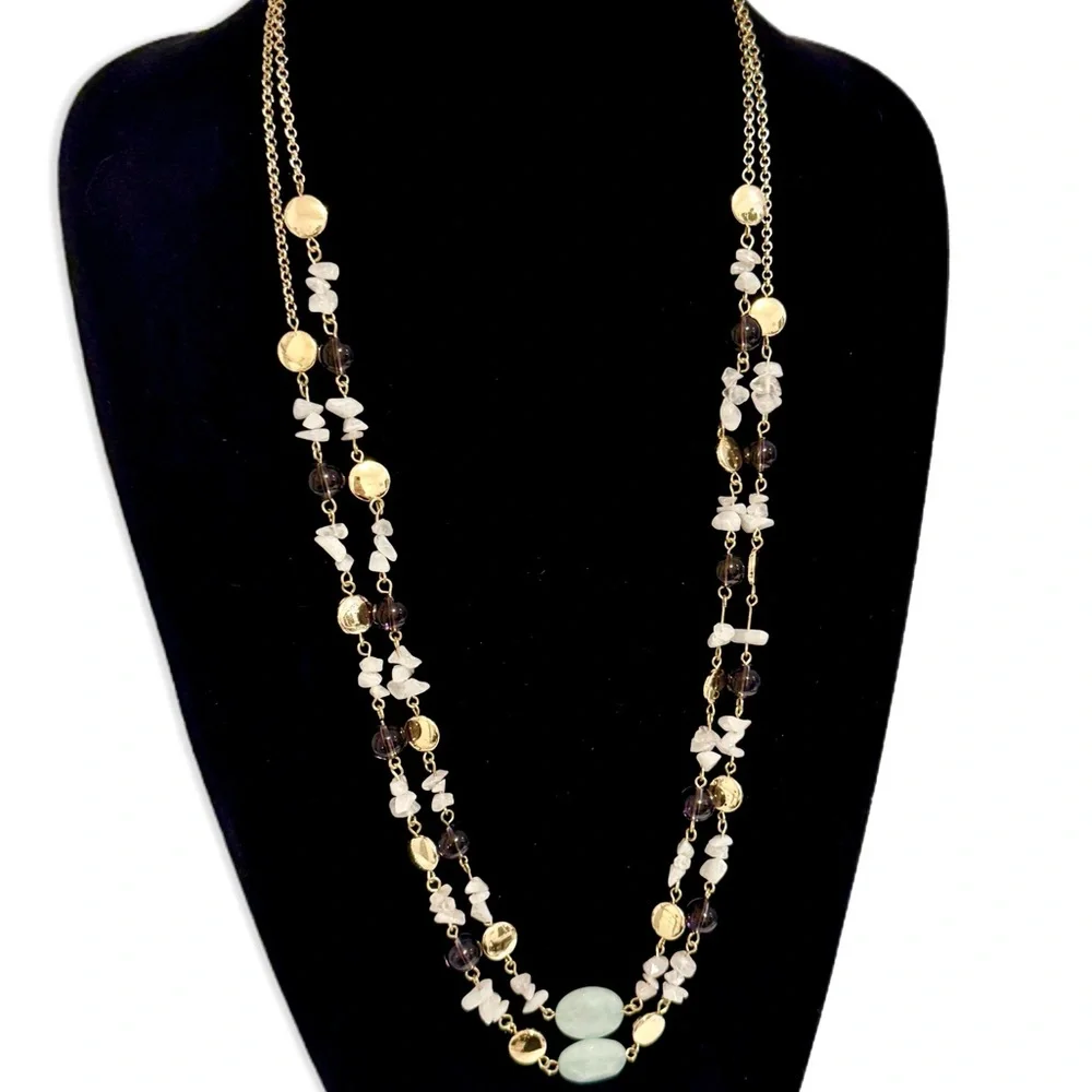 Talbots Long Amethyst Jade Gold Coin Two-Strand Necklace - Picture 5 of 7